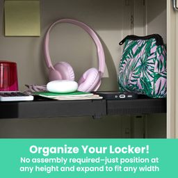 LockerMate Adjust-A-Shelf Locker Shelf, Easy to Use, Extends to Fit Your Locker, Black image 4