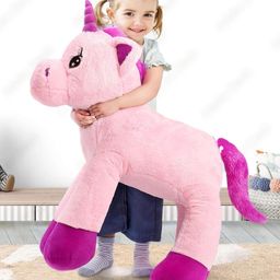 MummaSmile Unicorn Stuffed Plush Toy Pink - Length 65 cm-13