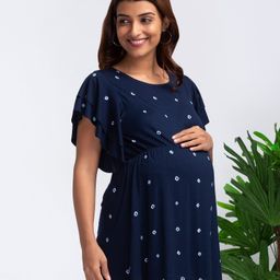 Bella Mama Half Sleeves Viscose Dot Printed Maternity Top - Navy-picture-20