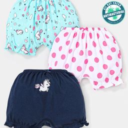 Babyoye Eco Conscious Anti Bacterial Cotton Unicorn & Polka Dots Print Bloomers Pack of 3 - Multicolour-image-93