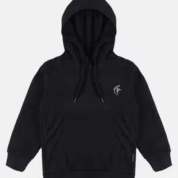 Kiddopanti Full Sleeves Solid Hooded Sweatshirt  - Jet Black-picture-1
