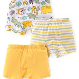 Babyhug 100% Cotton Knit Solid Stripe & Animal Print Trunk Pack of 3- White & Yellow-image-1