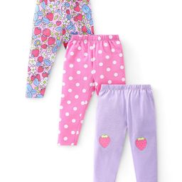 Babyhug Cotton Lycra Knit Full Length Floral & Polka Dots Printed Leggings Pack of 3 - Multicolor-image-67