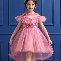 Mark & Mia Cold Shoulder Sleeves   Party  Frock with Floral Applique - Lotus Pink-image-85