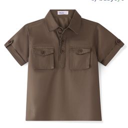 Babyoye Cotton Woven Half Sleeves Shirt Solid Dyed With Front Pockets - Dark Beige-picture-29