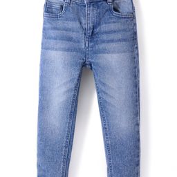 Babyhug Cotton Knit Full Length Denim Washed Jeans with Stretch Solid Colour - Light Blue-picture-27