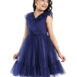 Pine Kids Sleeveless Tiered Party Frock with Frill Detailing  - Navy Blue-picture-11