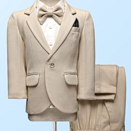Robo Fry Woven Full Sleeves Solid 3 Piece Party Suit With Bow - Tan-image-41