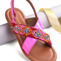 Pine Kids Velcro Closure Sandals with Beads Design - Fuchsia-image-92
