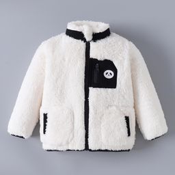 Kookie Kids Full Sleeves Fur Jacket With Panda Print - White-image-51