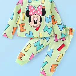 Babyhug Disney Single Jersey Knit Full Sleeves Night Suit With Minnie Mouse Graphics - Green-picture-39