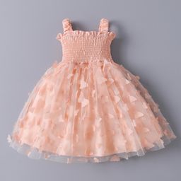 Kookie Kids Singlet Sleeves Party Frock With Butterfly Applique - Peach-image-71