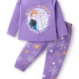 Babyhug Disney Single Jersey Knit Full Sleeves Night Suit With Frozen Graphics - Purple-image-28