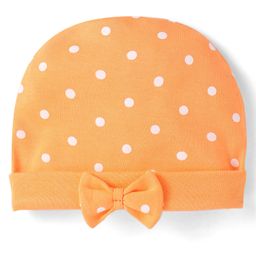 Babyhug 100% Cotton Knit Cap with Bow Applique & Polka Dots Print Orange - Diameter 17 cm-picture-15