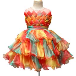 Enfance Sleeveless Stone Embellished Layered Knee Length Dress - Peach-image-46