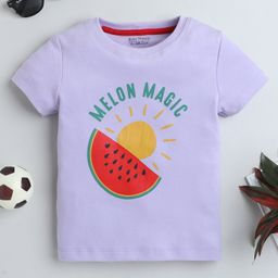 BABY NATION Cotton Half Sleeves Melon Magic Text Printed Tee - Purple-image-82