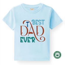 BLUSHES 100% Cotton Fathers Day Theme Half Sleeves Best Dad Ever Text Printed Tee - Aqua Blue-picture-44