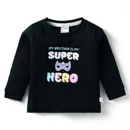 CUCUMBER Sinker Knit Full Sleeves T-Shirt with My Brother is my Super Hero Text Print - Black-picture-49
