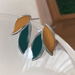 KRENOZ Silver-Plated Antique Leaf Shaped Studded-10