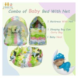 Fareto Combo of Baby Bed with Net Sleeping Bag Reversible Nest ,Green image 2