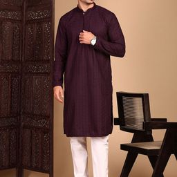 House of Pataudi Men Textured Kurta with Pyjama-picture-8
