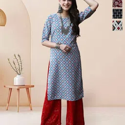 7Threads Selection Of 4 Floral Printed Round Neck Straight Kurtas-image-84