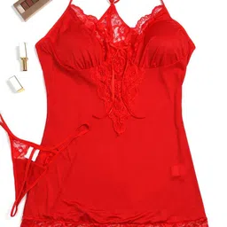 LULU & SKY Women Shoulder Straps Above Knee Nightdress With Lace Details-image-5