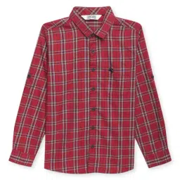 Cantabil Kids Red Cotton Chequered Full Sleeves Shirt-image-34