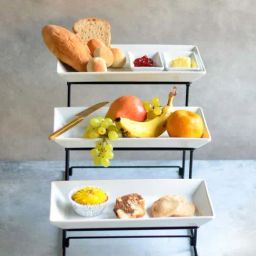 Nestasia Black & White Retro Style Platter Stand with 3 Long & 2 Small Plates, 1 Metal Stand-image-10