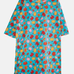 Kiddopanti Kids Turquoise Printed Night Dress-picture-23