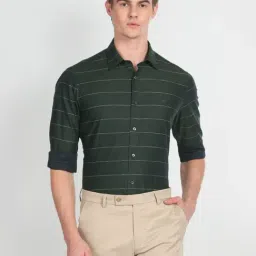 Arrow Green Cotton Regular Fit Striped Shirt-picture-34