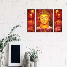 eCraftIndia 6MM MDF Set of 3 Lord Buddha Satin Matt Texture UV Art Painting-13