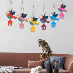 ArtVibes 6-Pcs Blue & Pink Flying Birds Wooden Wall Hangings-0
