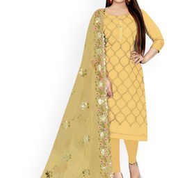 HERE&NOW Geometric Embroidered Embellished Chanderi Cotton Unstitched Dress Material-image-21