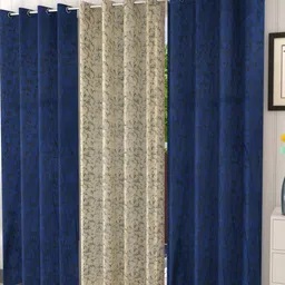 Galaxy Home Decor Blue & Cream Coloured 3 Pieces Room Velvet Darkening Door Curtains-image-56