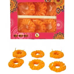Tiny Shiny Pack of 6 Orange Crystal Wax Barfi Candle-picture-15