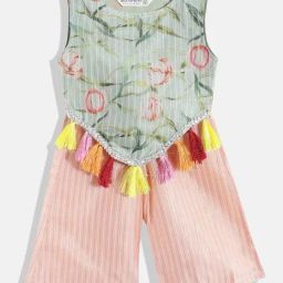 READIPRINT FASHIONS Kids Sea Green & Peach Printed Top with Plazzos-image-79