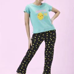 Dreamz by Pantaloons Blue & Black Cotton Printed Top Pyjamas Set-image-47