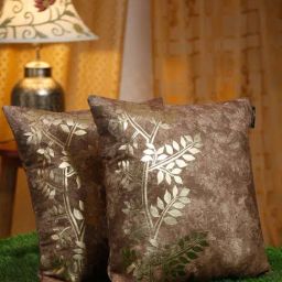 Hosta Homes Golden Foil Embellished Brown Velvet Cushion Cover - Set of 2-picture-12