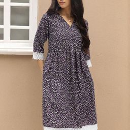 DressBerry Women Printed Lace Inserts Dtail Fit & Flare Dress-image-65