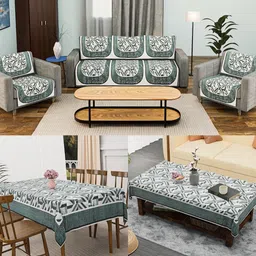 RUBOXA Grey & White Printed Velvet Sofa Cover-17