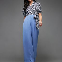 Miss Chase Checked Shirt Collar Short Sleeves Basic Jumpsuit With Waist Tie-Ups-picture-3