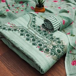 SAINOOR Floral Embroidered Sequinned Pure Cotton Unstitched Dress Material-image-93