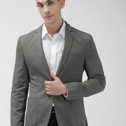 Park Avenue Men Grey Self Design Super Slim-Fit Single-Breasted Commuter Formal Blazer-image-50
