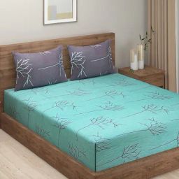 Swayam Printed Turquoise Green 200 TC Cotton King Bedsheet with 2 Pillow Covers-48