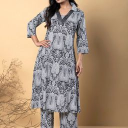 Readiprint Paisley Printed Shirt Collar Pure Cotton Tunic With Palazzo-image-82
