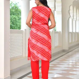 Thread & Button Leheriya Printed Sequinned Tissue Straight Kurta with Salwar image 3