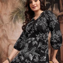 Sangria Floral Printed Tiered Pure Cotton Kurti with Trousers-picture-38