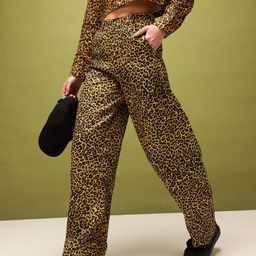 glitchez Women Leopard Chic Print Barrel Fit Trousers-17