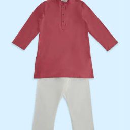 Indus Route by Pantaloons Kids Pink & White Regular Fit Full Sleeves Kurta Set-image-95